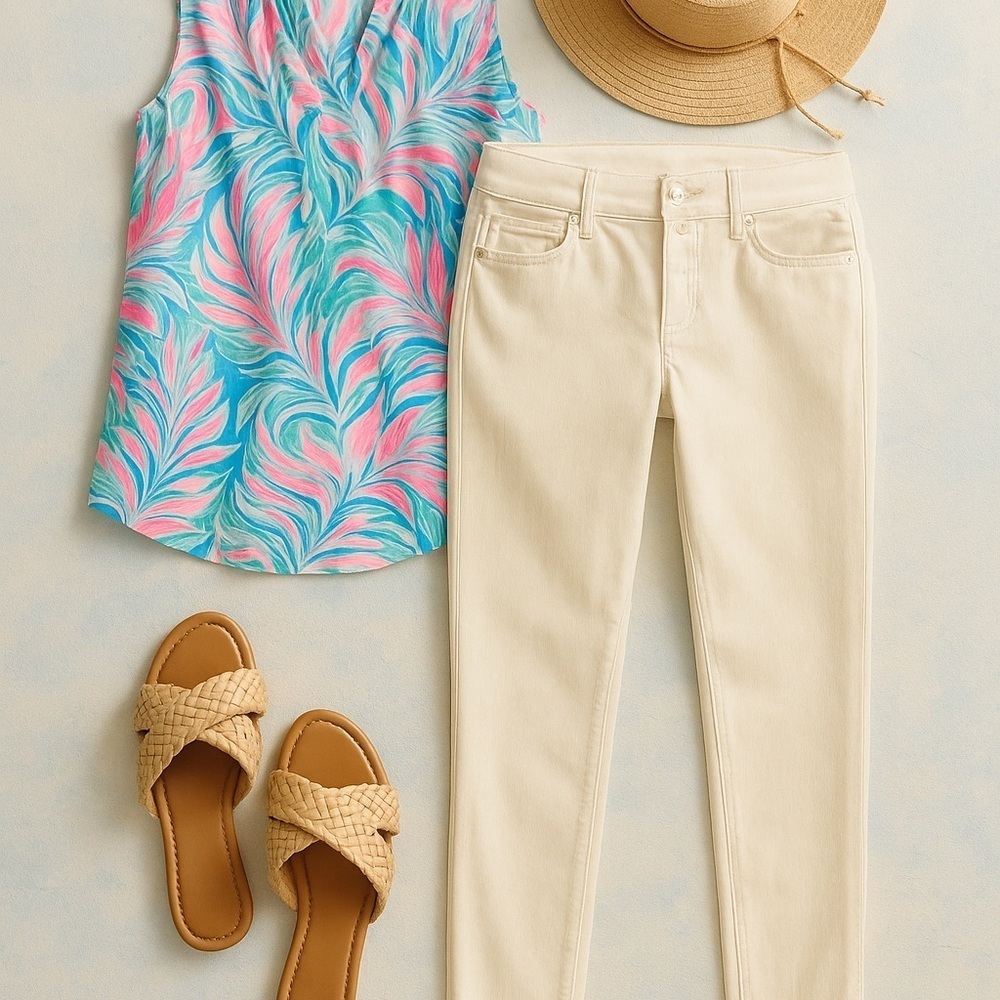 Lilly Pulitzer White Skinny Jeans Worth Zip Preppy 8 minimalist coastal denim